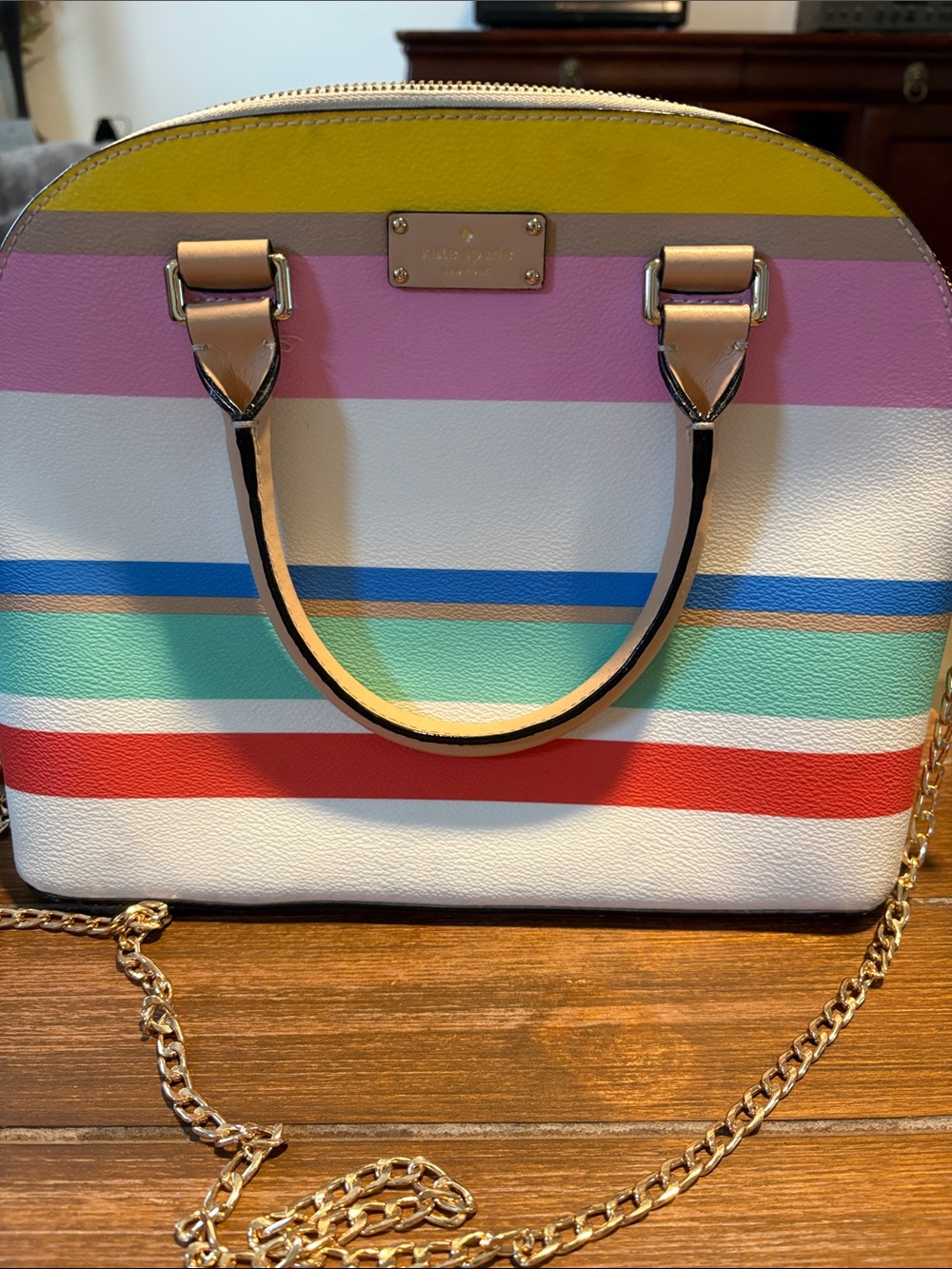 Kate Spade Multicolor Stripe Dome Satchel - White/Pastel Stripes